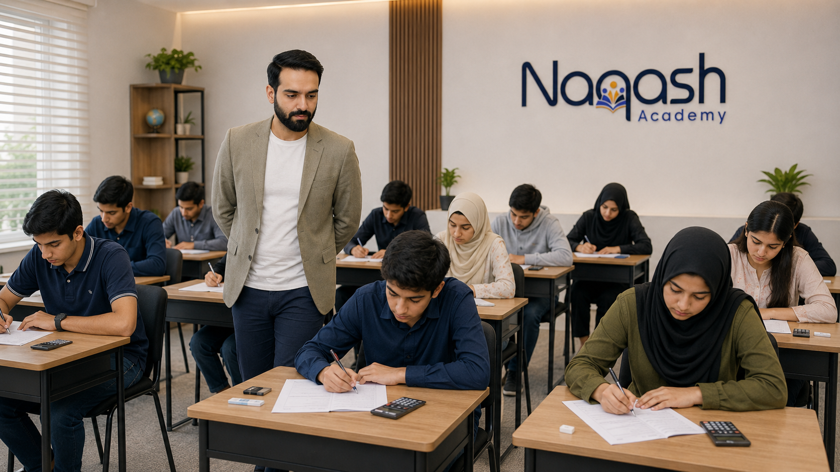 Students taking an exam at Naqash Academy