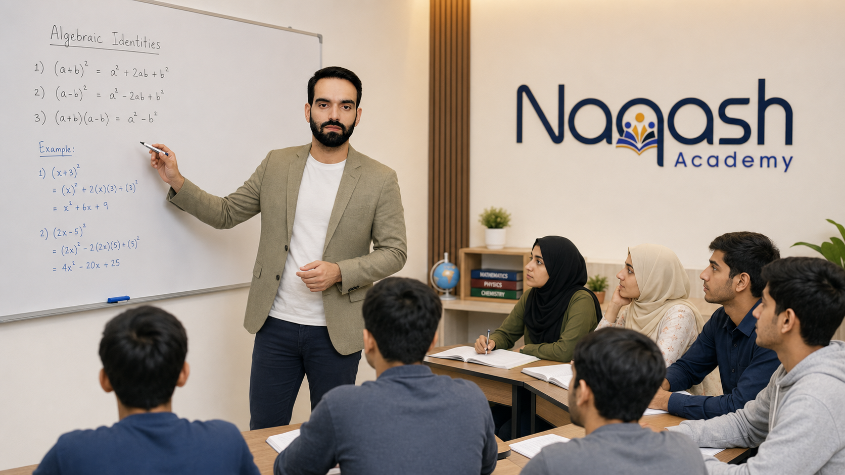 Naqash teaching algebra to school and college students at Naqash Academy